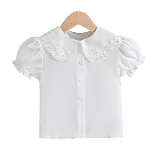 Summer girls 'shirts source pure white doll collar bubble sleeves cute T-shirt shirt for small and medium children
