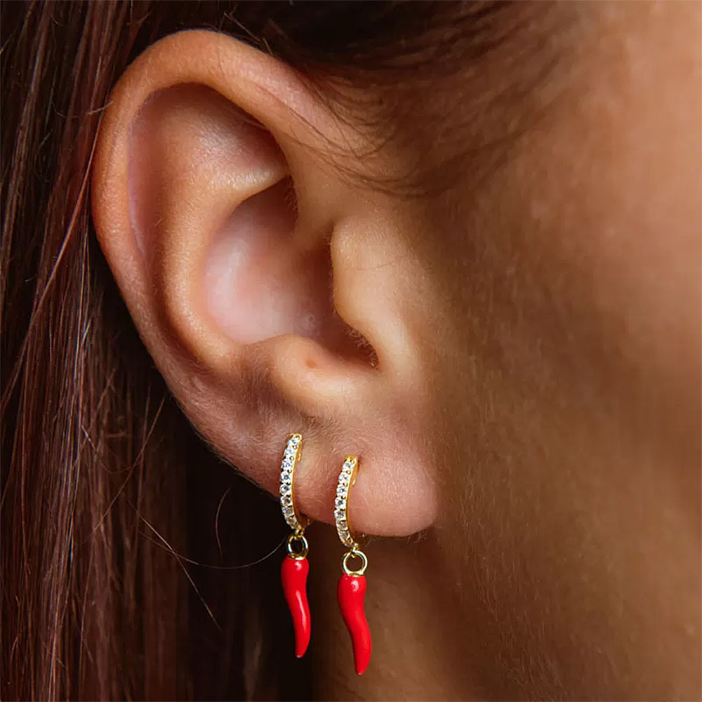 925 Sterling Silver Ear Needle Material 1 Pair 18K Gold Plated 925 Sterling Silver Zircon 925 Sterling Silver Earrings Chili Drop Earrings