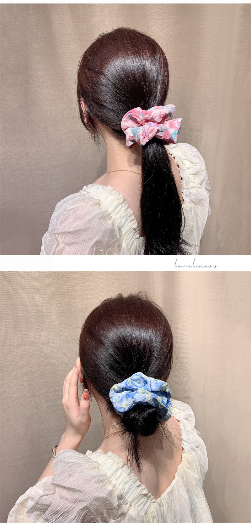 Mode Petites Fleurs Chiffon Impression Et Teinture Attache-cheveux display picture 1