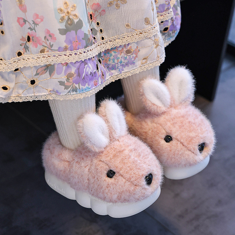 Zapatos de algodón para niños niñas invierno niñas zapatillas cálidas padres-hijos conejo princesa interior antideslizante zapatillas de algodón para el hogar