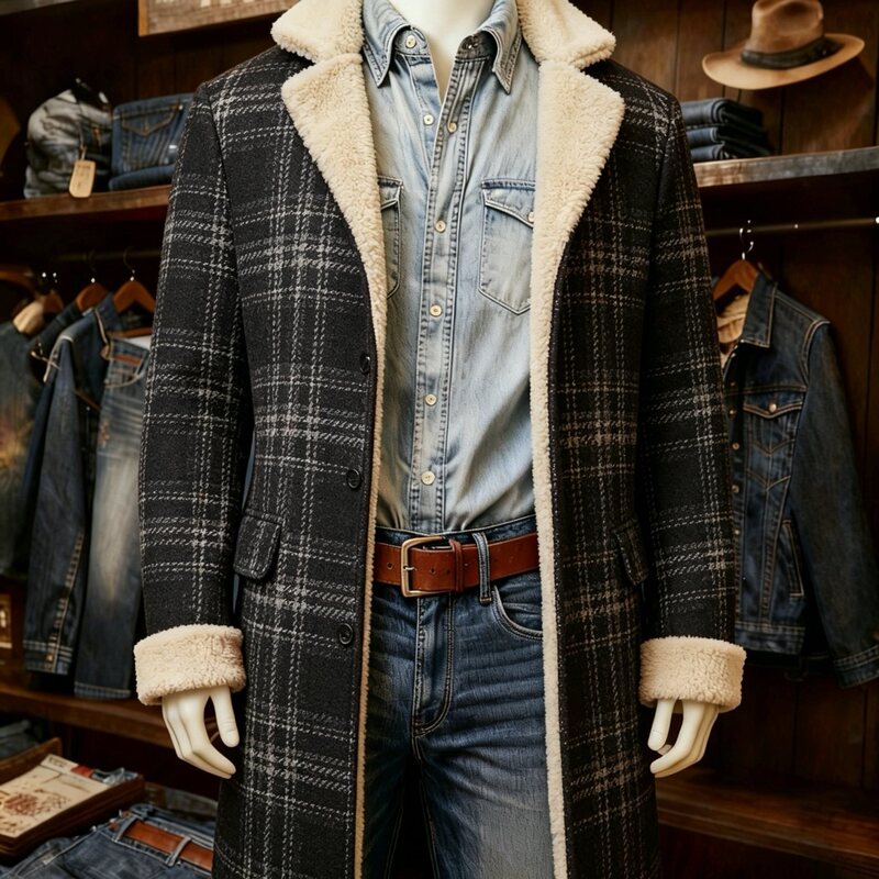 2026 Cross-border Autumn/Winter Men's Jacket, Retro Plaid Pattern, Long Style, Color-Blocked Patchwork Jacket, POD 2026 Cross-border Autumn/Winter Men's Jacket, Retro Plaid Pattern, Long Style, Color-Blocked Patchwork Jacket, POD