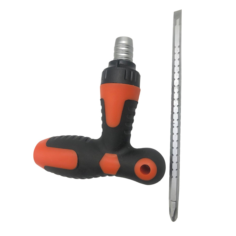 Muleta tipo T-tipo trinquete telescópico destornillador de doble propósito de dos colores mango de masaje ciruela herramienta de reparación de palabras