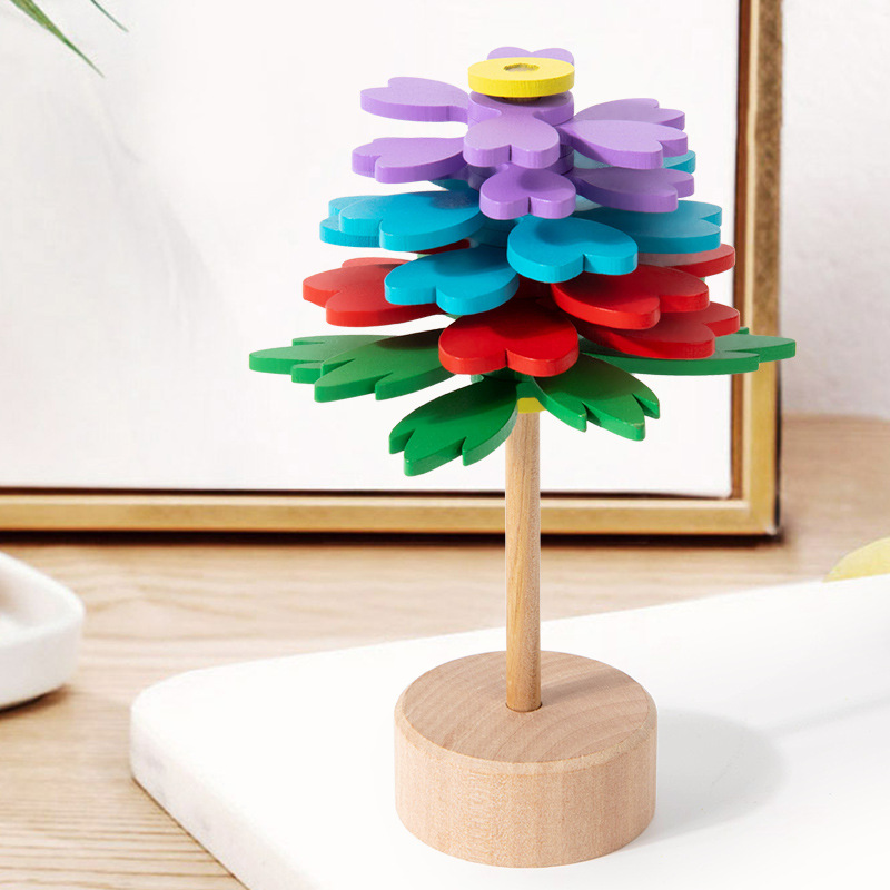 Flor de madera giratoria varilla de descompresión varilla de vibración con flores espiral artefacto de descompresión creativo juguete de descompresión de madera