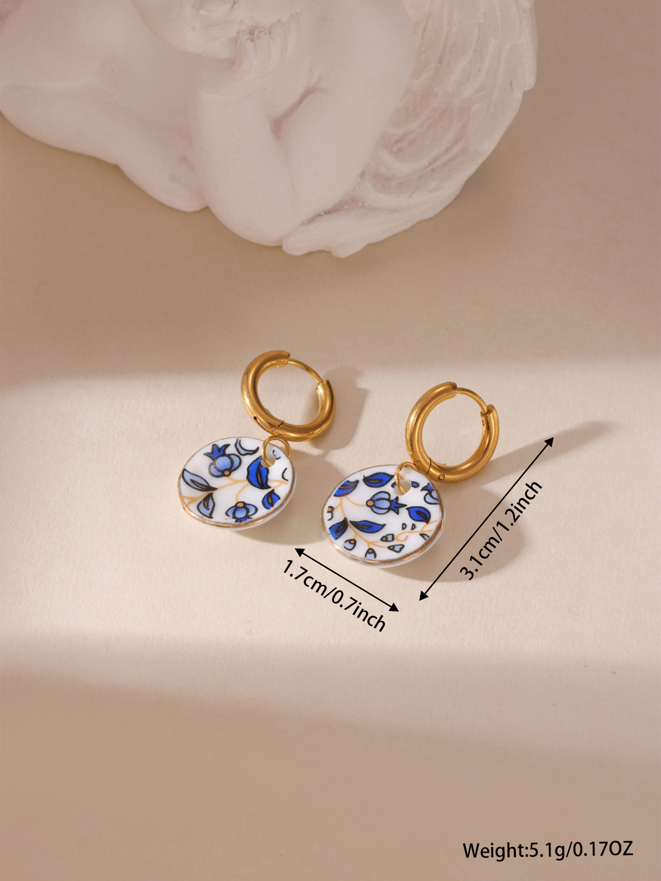 Women's Gender Polished Finish 1 Pair Chinoiserie Classic Style Kettle Plate Teacup 304 Stainless Steel Ceramics Drop Earrings