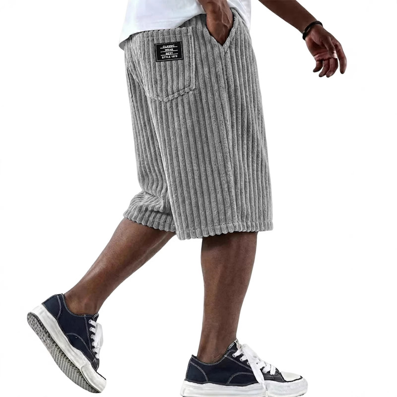 2026 European and American New Style Men's Corduroy Vertical Stripe Loose Casual Shorts American Retro Five-Point Pants Trendy Brand Summer 2026 European and American New Style Men's Corduroy Vertical Stripe Loose Casual Shorts American Retro Five-Point Pants Trendy Brand Summer
