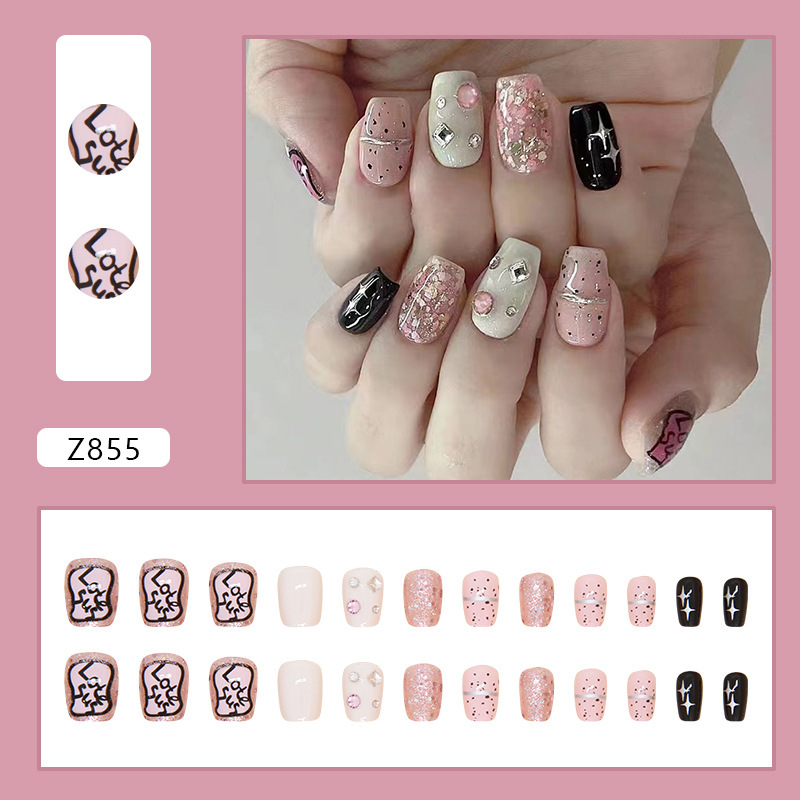 Patrón de perlas blancas de diamantes hechos a mano Uña al por mayor| Glue manicure blanqueador| Perforación de alto nivel