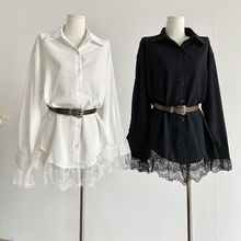 赵露思同款!不规则翻领连衣裙腰带辣妹白色长袖衬衫衬衣天内发货