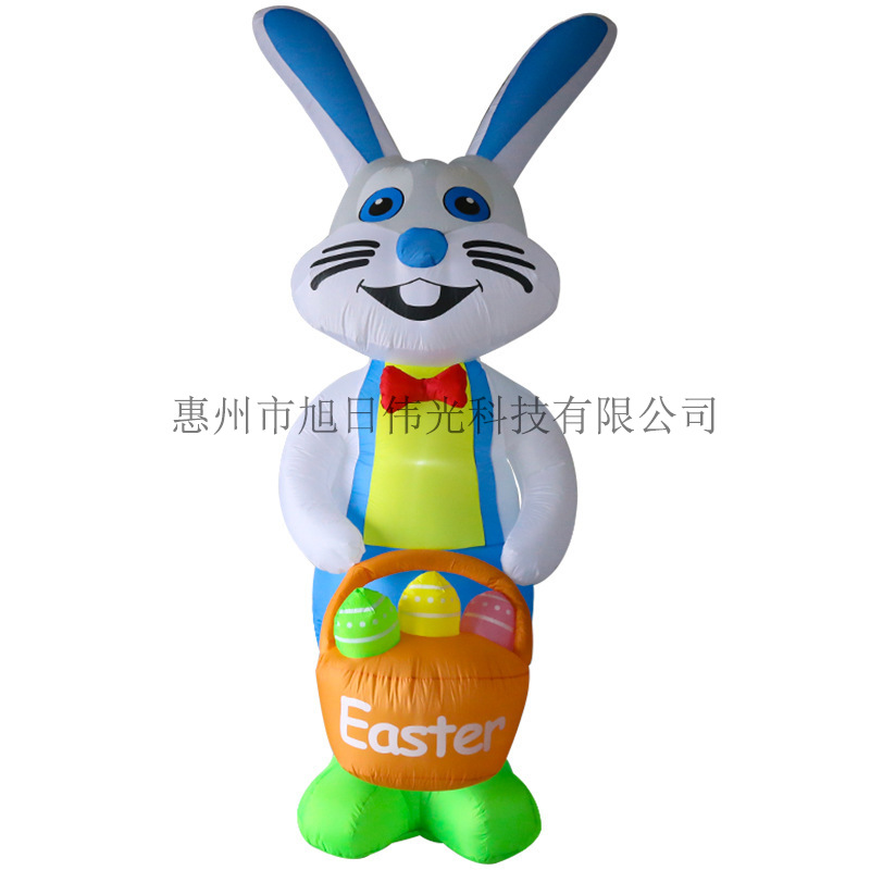 12ft大型户外节庆布置道具充气模型 3.6米复活节提花篮兔子气模