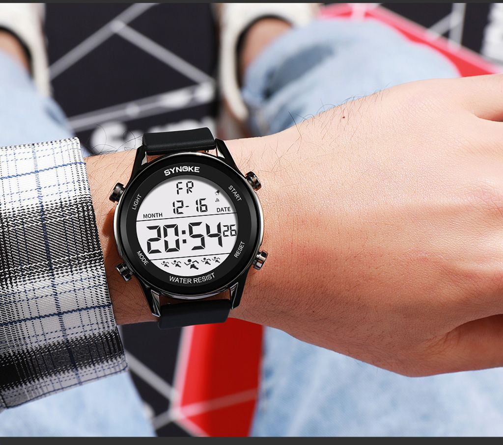SYNOKE Men's Sports Silicone Electronic Watch Waterproof Luminous Large Screen Outdoor Mountaineering Watch Running Student Fashion_voghion.com