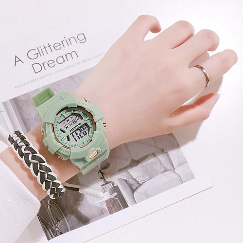 Tomato Internet celebrity candy pink girl watch ins style matcha green Korean version simple electronic watch for male and female primary and secondary school students