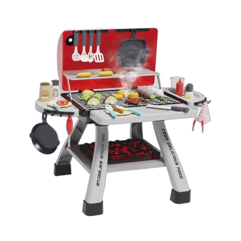 Comercio exterior infantil simulación de pulverización mesa de barbacoa juguetes caseros parrilla eléctrica cubiertos de cocina set de cocina