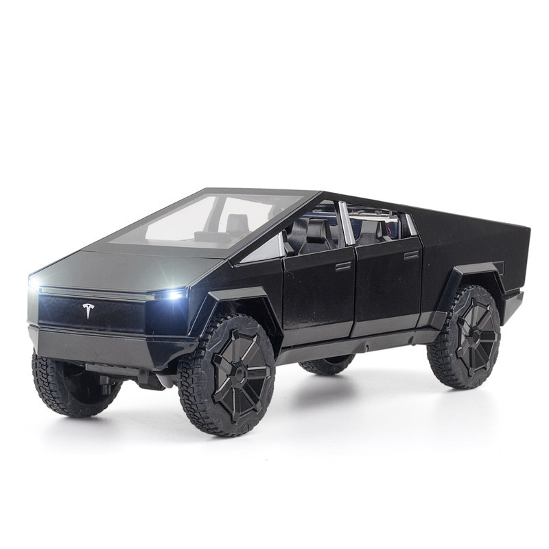 Nuevo modelo de coche de aleación haodi 1:24 nueva energía Tesla pickup camión tire detrás con sonido y luz niño juguete coche Decoración