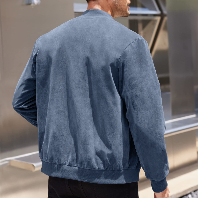 Men's Bomber Jacket Suede Zip Up Casual Jacket For Autumn_voghion.com