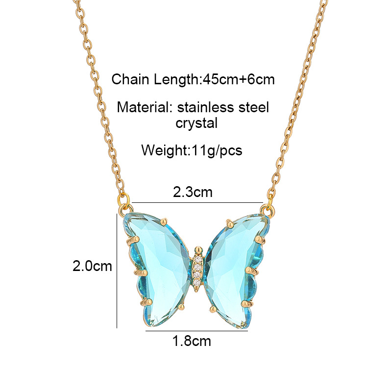 304 Stainless Steel Copper Fashion Inlay Butterfly Crystal Pendant Necklace display picture 2