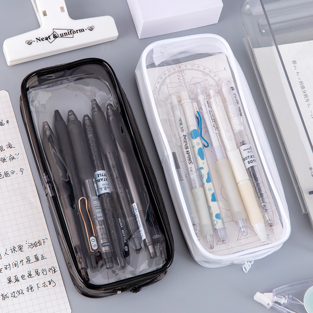 Bolsa de lápiz transparente simple japonesa para estudiantes de almacenamiento de gran capacidad bolsas de lápiz de PVC transparentes bolsas de maquillaje portátiles