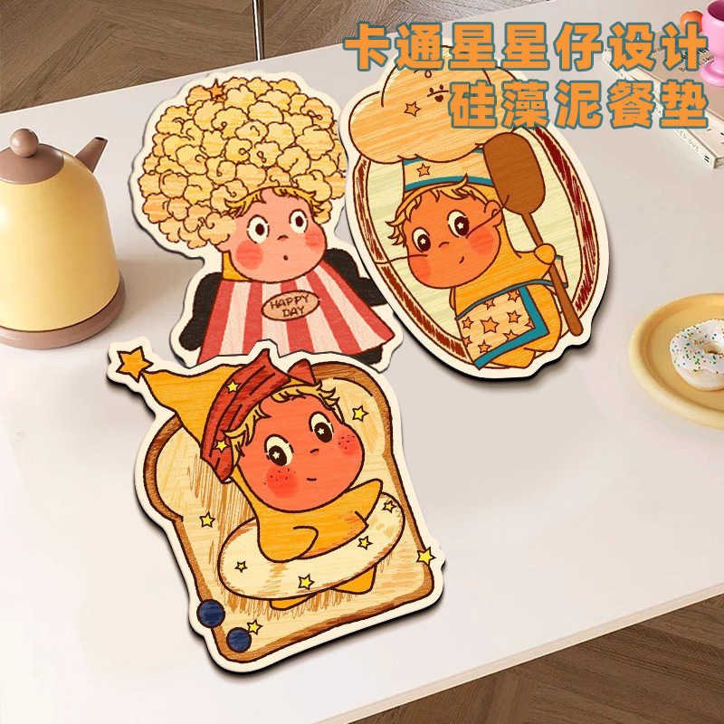 Wholesale Cartoon Star Anti-Scalding Placemat Insulation Mat Cute Diatom Mud Dining Table Mat Coaster Drain Table Absorbent Mat