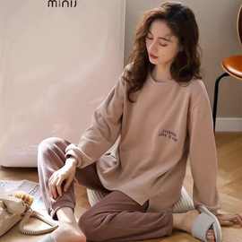 双面纯棉睡衣女春秋长袖可外穿套装韩版休闲家居服套装冬