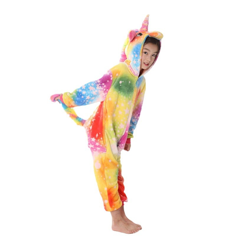 Otoño e Invierno de los niños de dibujos animados animal de una pieza pijamas Arco Iris Tianma franela León lindo manga larga homewear apoyo