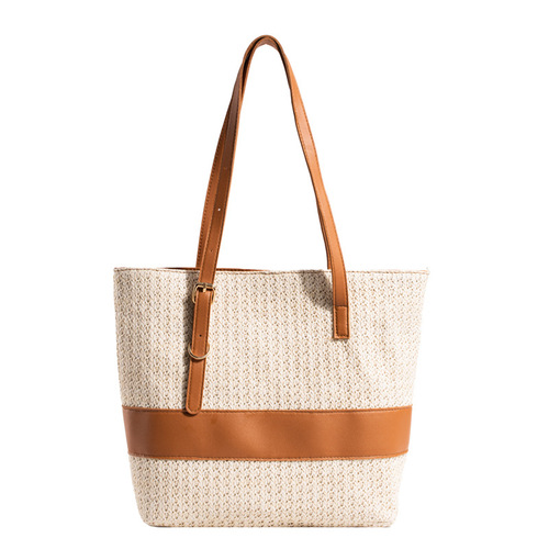 2024 Summer New Casual Woven Shoulder Grass Weave Bag Simple Trendy Handheld Tote Bag for Women Large Capacity Bag