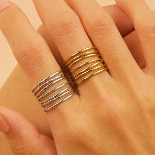 Eurasian Cross-Border 18K Real Gold Stainless Steel Ring for Women - High-End Color Block Water Droplet Lava Geometric Ring