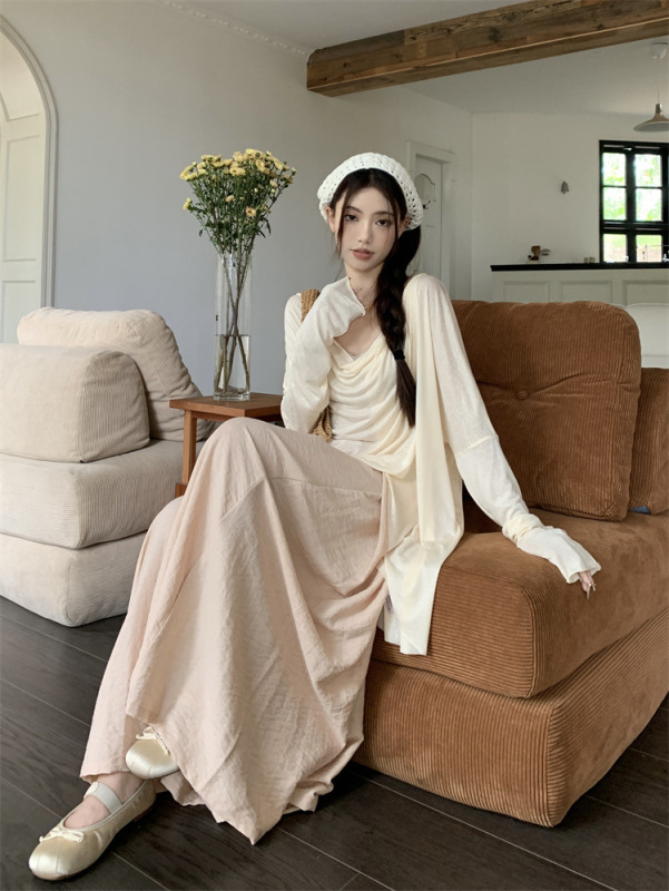 清冷感气质套装女秋季2025新款慵懒风防晒长袖上衣阔腿裙裤两件套|undefined