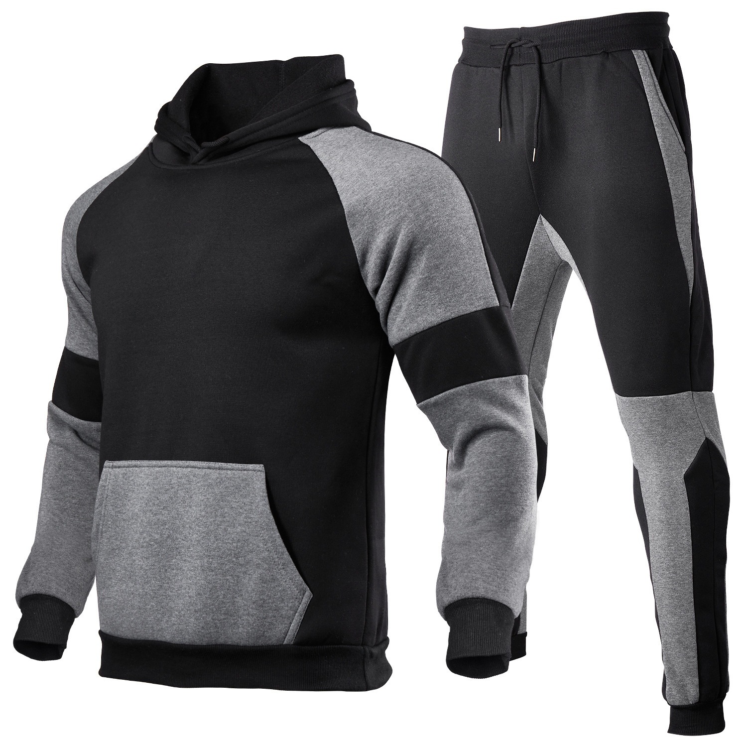 2020新款拼色套装男女欧码空白撞色拼接运动服跑步户外时尚两件套