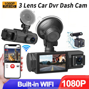 Cross-border HD 1080P driving recorder three-lens display with reversing image mobile phone WIFI car DVR