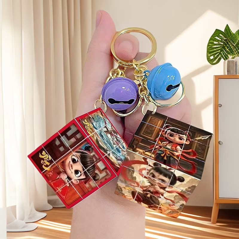 Nezha's Devil Boy Naohai Patrón de dibujos animados creativos Cubo de Rubik Llavero Bolsa Colgante Llavero Regalo pequeño al por mayor