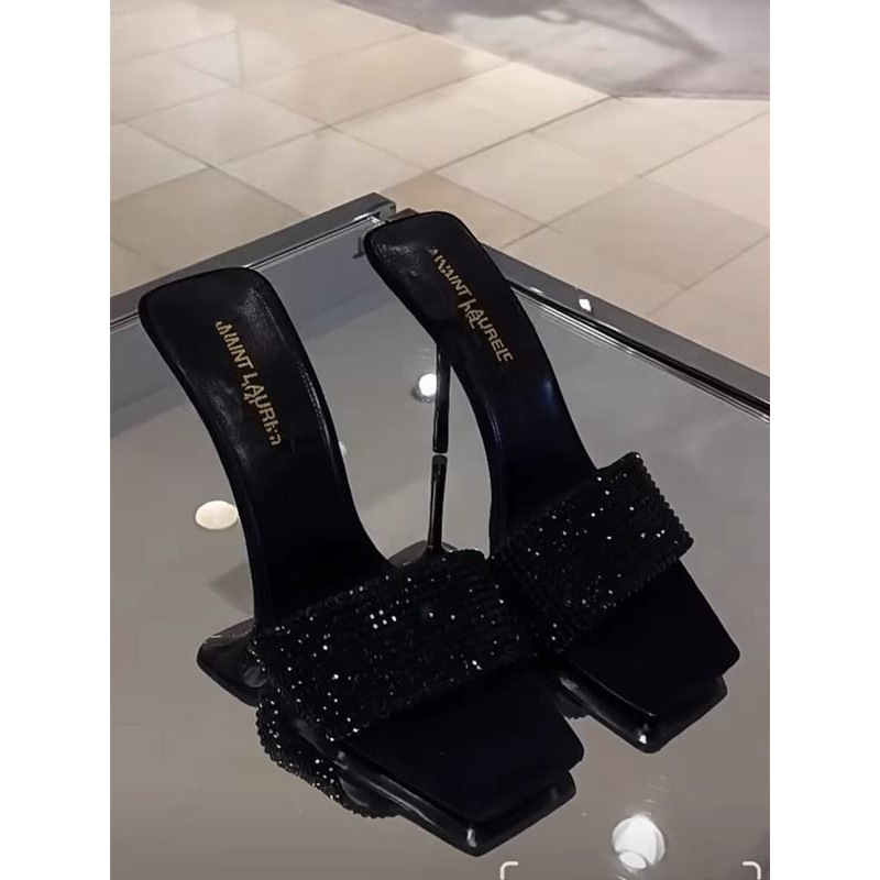 Yang Shulin's Same Style 2026 Summer New Square-Toe Black Rhinestone Strap Sandals with Thin High Heels for Women Yang Shulin's Same Style 2026 Summer New Square-Toe Black Rhinestone Strap Sandals with Thin High Heels for Women