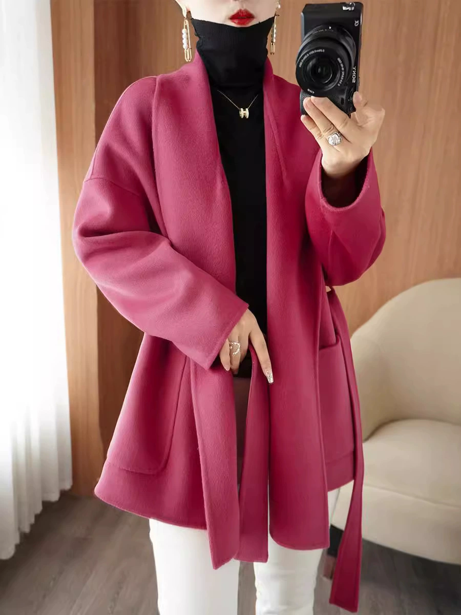 Двусторонний шерстяной пояс и куртка для отдыха: городской стиль, slim fit, простой и элегантный дизайн