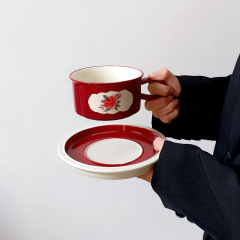 手描き釉薬下彩中古カップ皿花卉陶磁器カップレトロ小衆コーヒーカップセットラテ花カップ