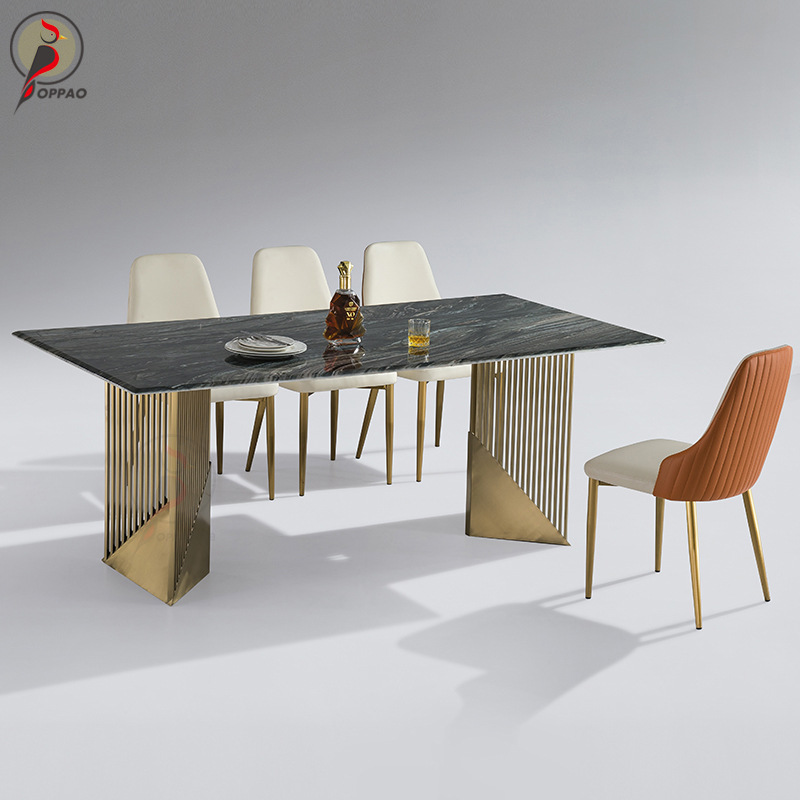 意式极简轻奢彩晶石大理石餐桌椅组合超长方形会议桌客厅家用