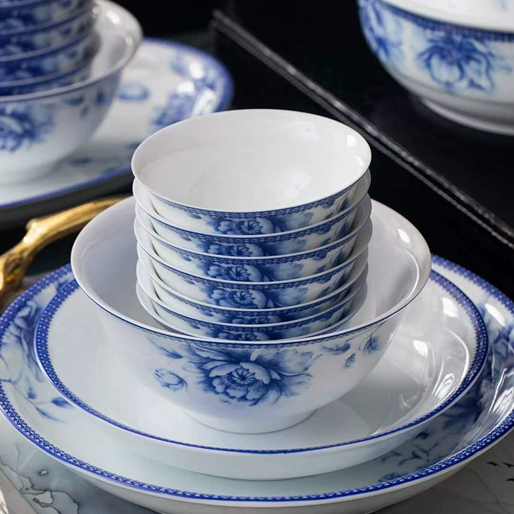 Набор столовых приборов в подарок, китайские блюда, посуда Jingdezhen Gaobai porcelain 56 голов Fanghua
