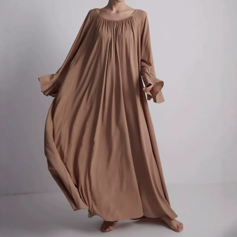 Cross-Border European and American Early Autumn High-End French Style Lazy Robe Women's Home Wear Solid Color Loose Dress Set for Women