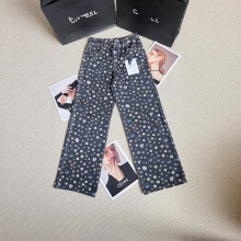 南油高端女装新款小香风阔腿黑白双色高腰牛仔裤