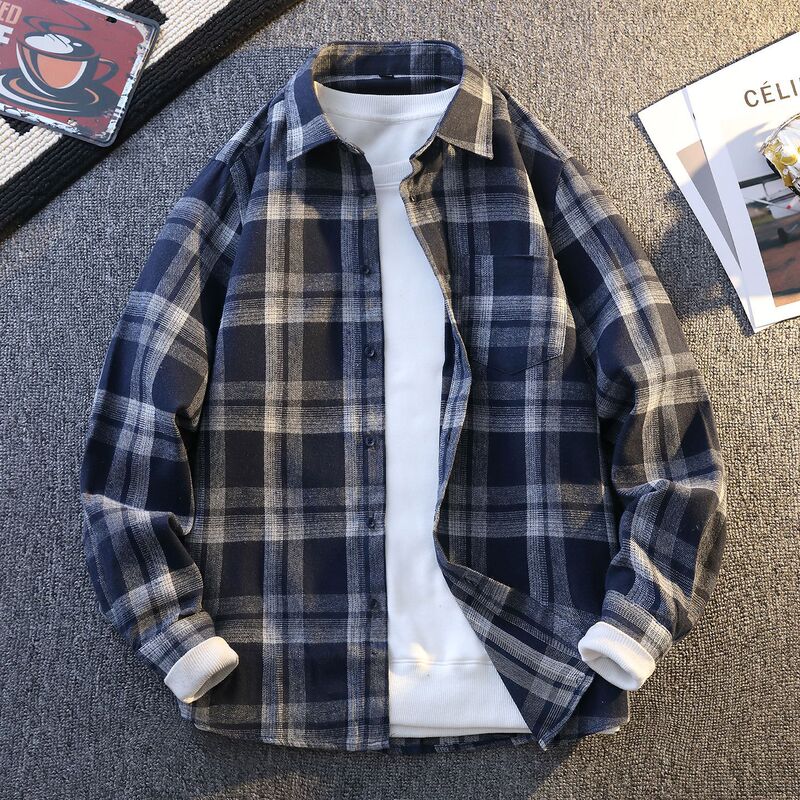 Spring Trendy Plaid Shirt for Men, Loose Long-Sleeved, Stylish Casual Top, Super Nice-Looking, Loose and Fashionable Shirt Wholesale