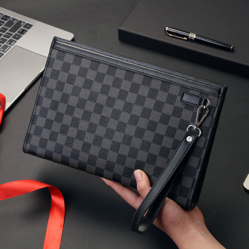 New Men's Clutch Bag, Business Casual Clutch Bag, Light Luxury Plaid Large-Capacity Commuter Folder Bag, Hand-Held Wallet