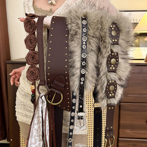 Bohemian Medieval Ethnic Brown Belt for Women with Skirts, Woven Belt Chain, Y2K Metal Waist Accessory