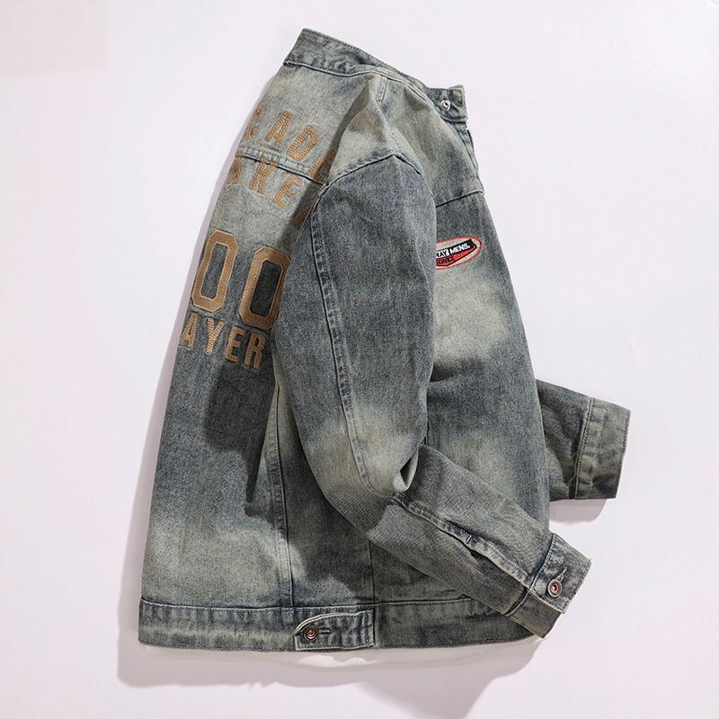 Retro jeansjacka för herr lös passform mångsidig slagkrage_voghion.com