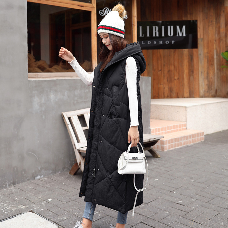 Winter New hooded thickened long over-the-knee down cotton slimming elegant cotton vest coat women's waistcoat trendy Winter New hooded thickened long over-the-knee down cotton slimming elegant cotton vest coat women's waistcoat trendy