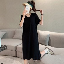 短袖连衣裙女夏季新款女装外穿莫代尔打底过膝洋气时尚长款长裙春