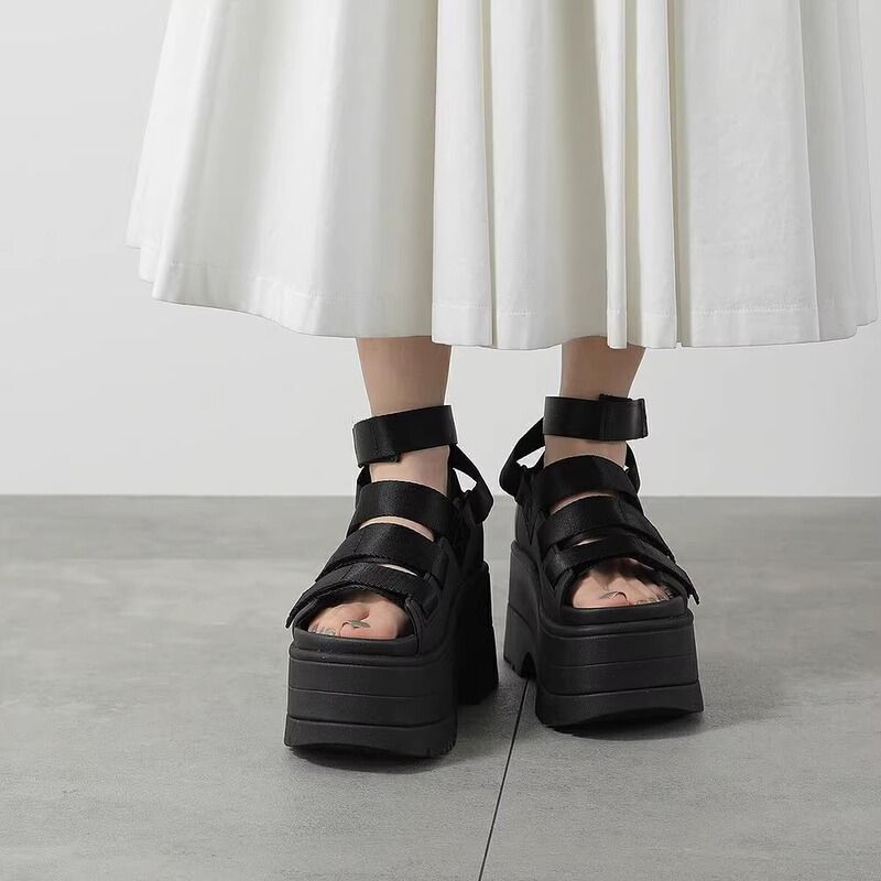 Summer New Dazzling Gold Wedge Sandals, Fashionable Thick-Soled Velcro Casual Roman Sandals, Versatile Casual Sandals for Women