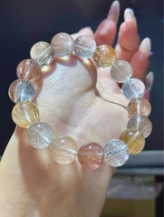 夏子野｜新中式天然12.2mm冰底老矿料净体美拉德色系兔毛水晶手链