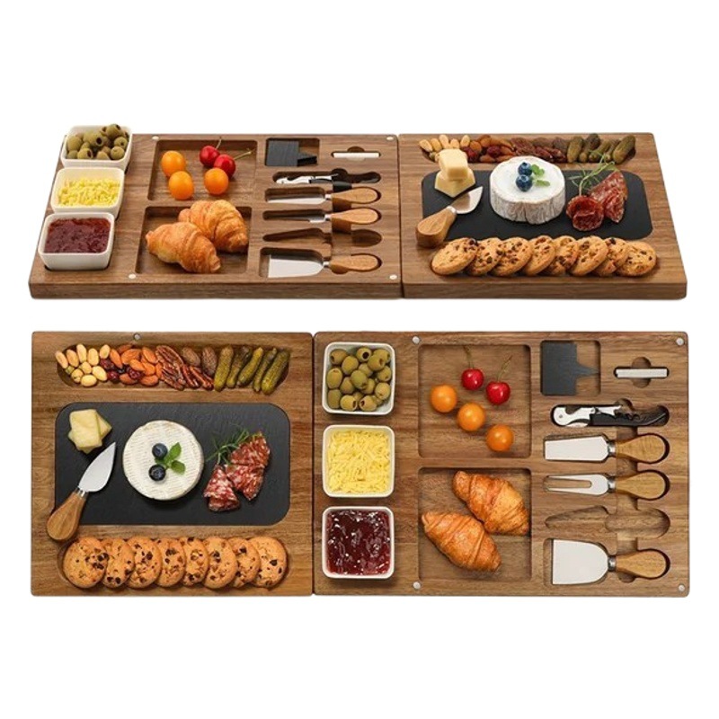 Tablero de queso de Acacia con accesorios de cuchillo fiesta al aire libre traje de tablero de queso multifuncional de Venta caliente transfronteriza