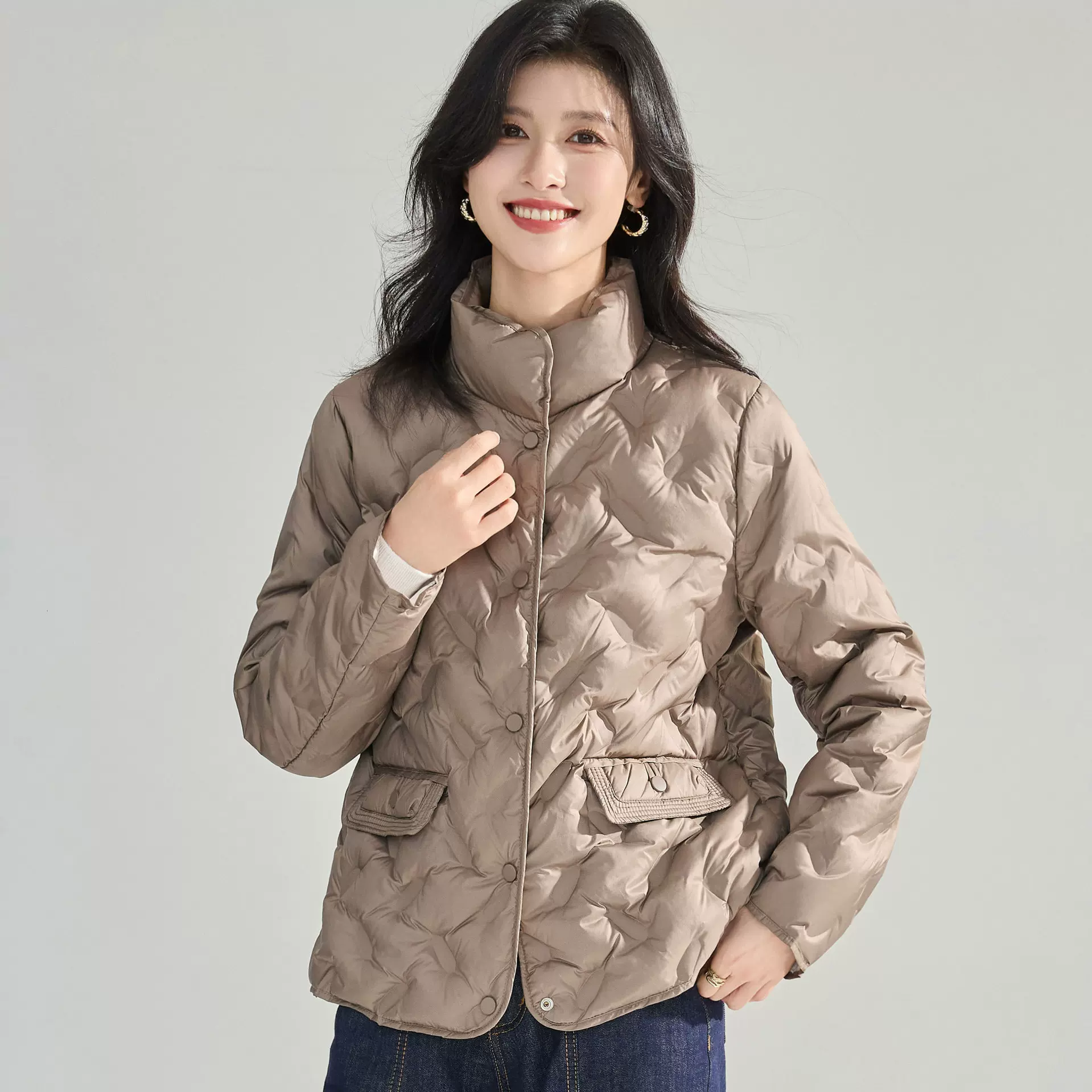 冬季新款羽绒服女小个子轻薄宽松休闲百搭短款立领外套15992