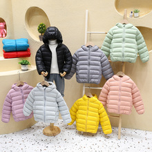 儿童绒丝服轻薄款男童女童2024新款糖果色中大童连帽外套一件代发