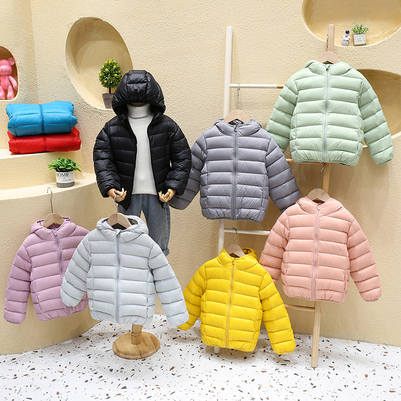 儿童绒丝服轻薄款男童女童2024新款糖果色中大童连帽外套一件代发