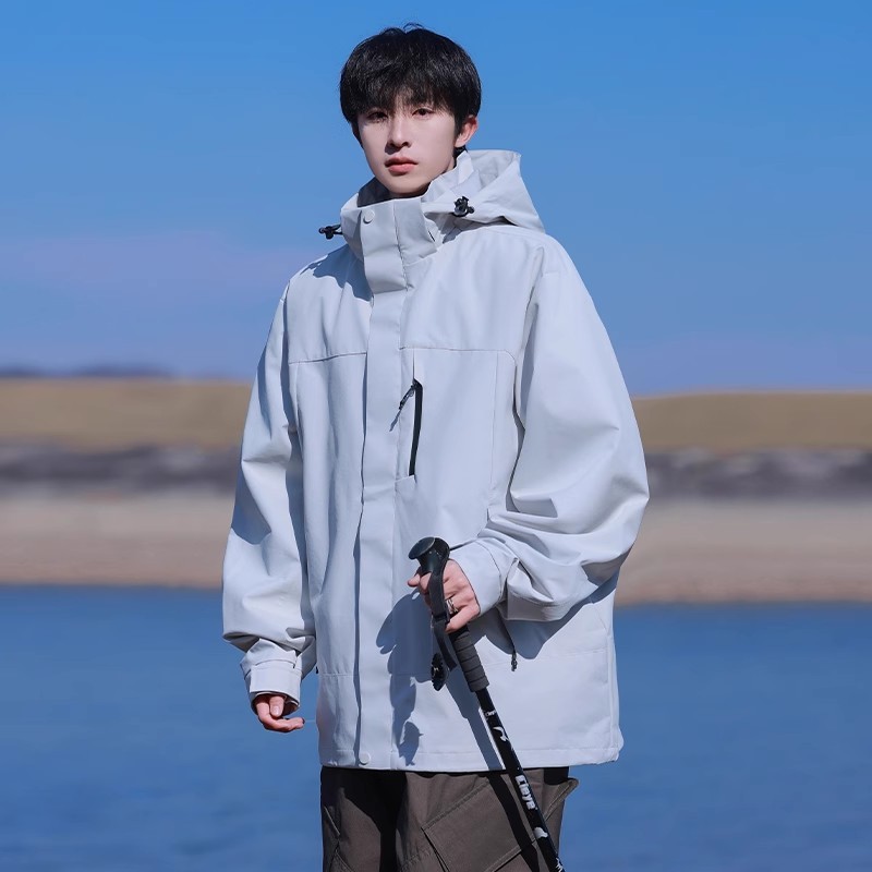 NASA山系户外徒步三合一冲锋衣男士秋冬季新款宽松休闲连帽登山服|undefined