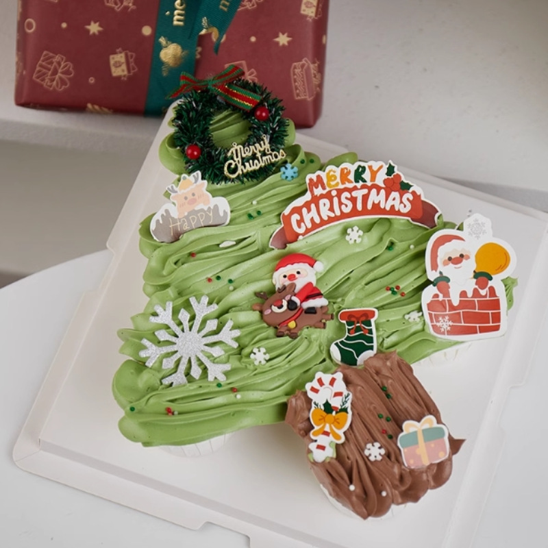 2024 decoración de pastel de Navidad árbol de Navidad anillo de césped pegamento suave Santa Claus decoración de copo de nieve plug-in de Navidad