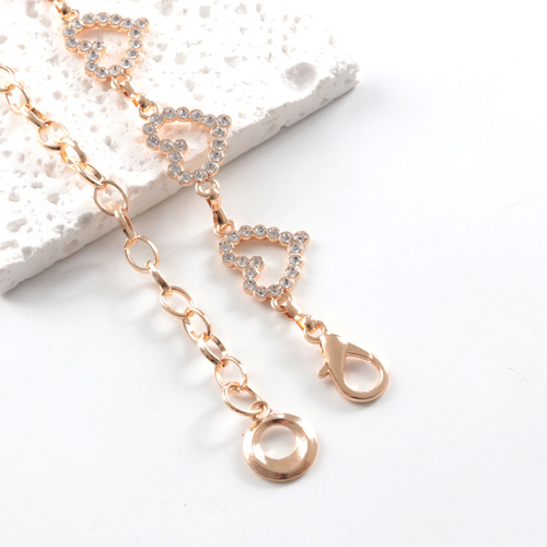 Cross-border fashion love rhinestone waist chain for women European and American summer versatile personality dress metal woven belt